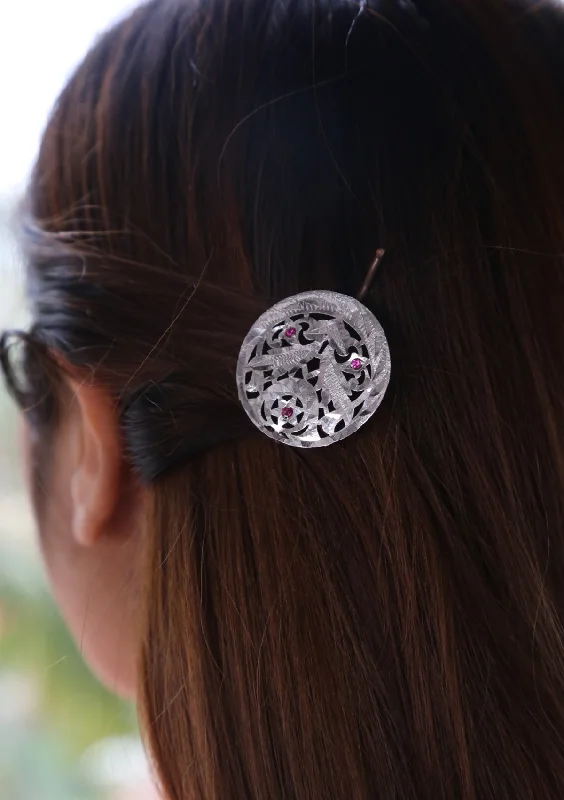 fun pom-pom hairpins for girls-Amrapali Handmade Silver Hairpin