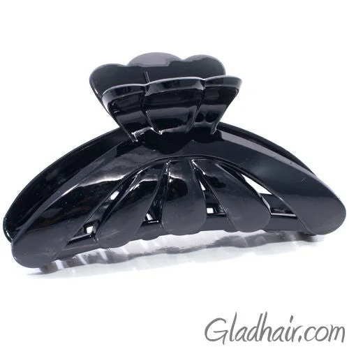 elegant satin hairbands for elegant styling-Black Medium Flower Style Curved Sided Plastic Claw