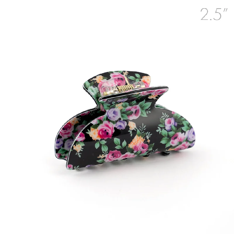 colorful hair clips for kids' hairstyles-Black Small Floral Hair Claw