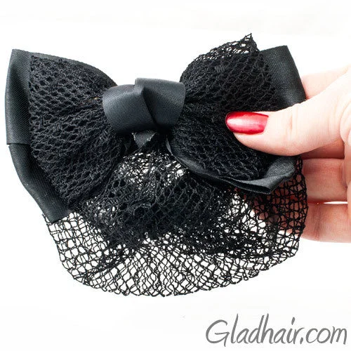 fun pom-pom hairpins for girls-Bow Style Barrette with a Black Net for Bun