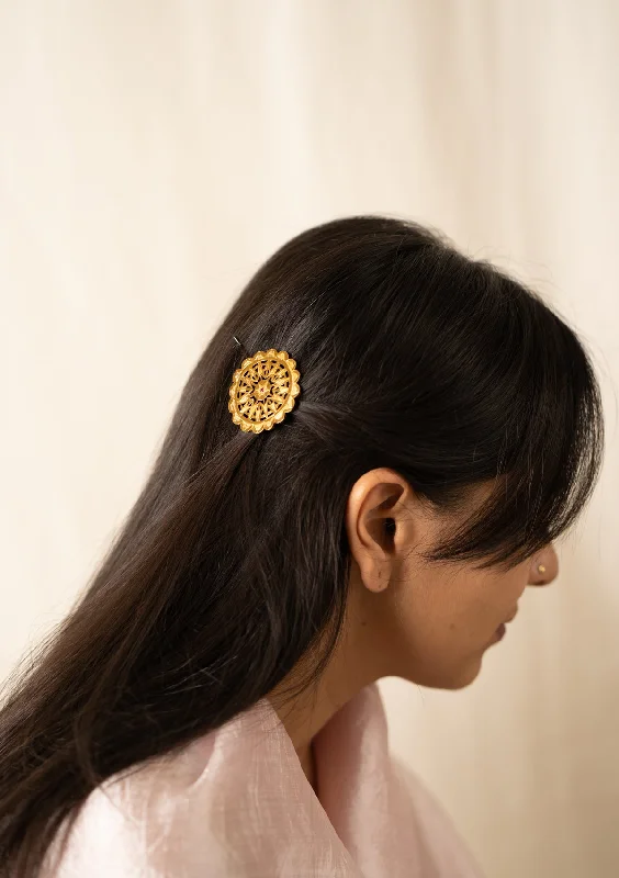 chic floral hairpins for special occasions-Chand Gold Tone Silver Hairpin