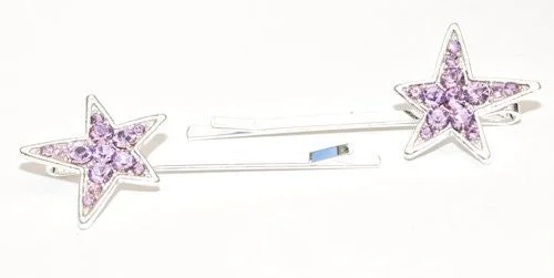 handmade satin hairbands for elegant styling-Crystal Star Bobby Pins - Pair