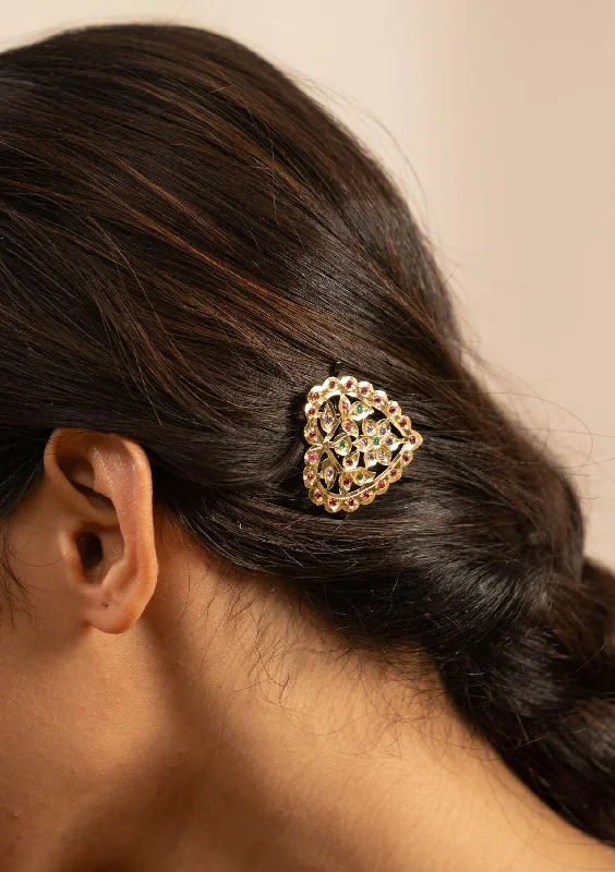 sparkling rhinestone clips for evening wear-Dilsa Gold Tone Silver Hairpin