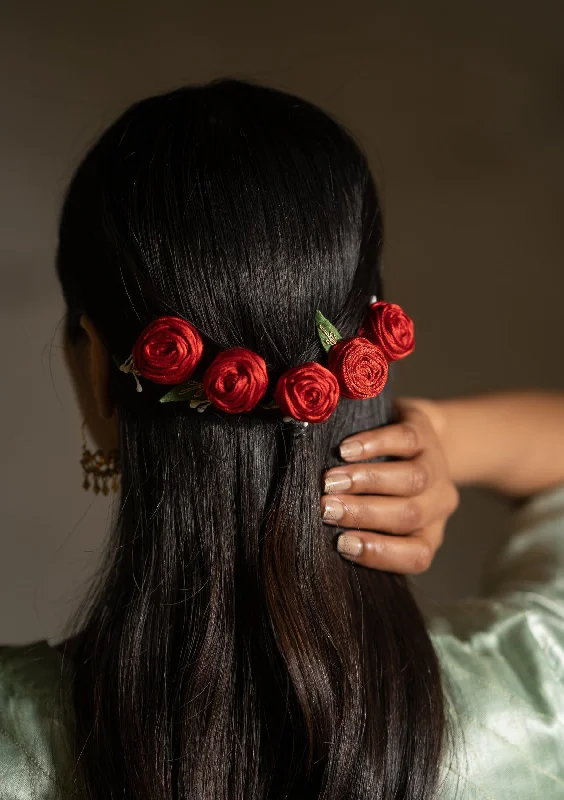 romantic vintage hair accessories for brides-Dude Red Floral Juda Pins