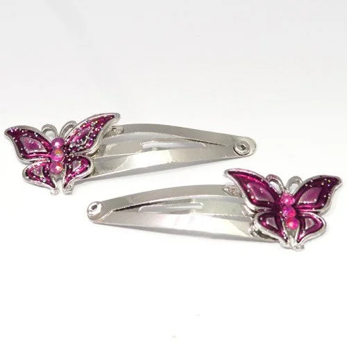 cute butterfly hairbands for little girls-Epoxy Pink Butterfly Shaped Metal Sleepies - Pair