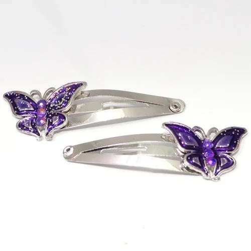 colorful satin hair clips for weddings-Epoxy Purple Butterfly Shaped Metal Sleepies - Pair