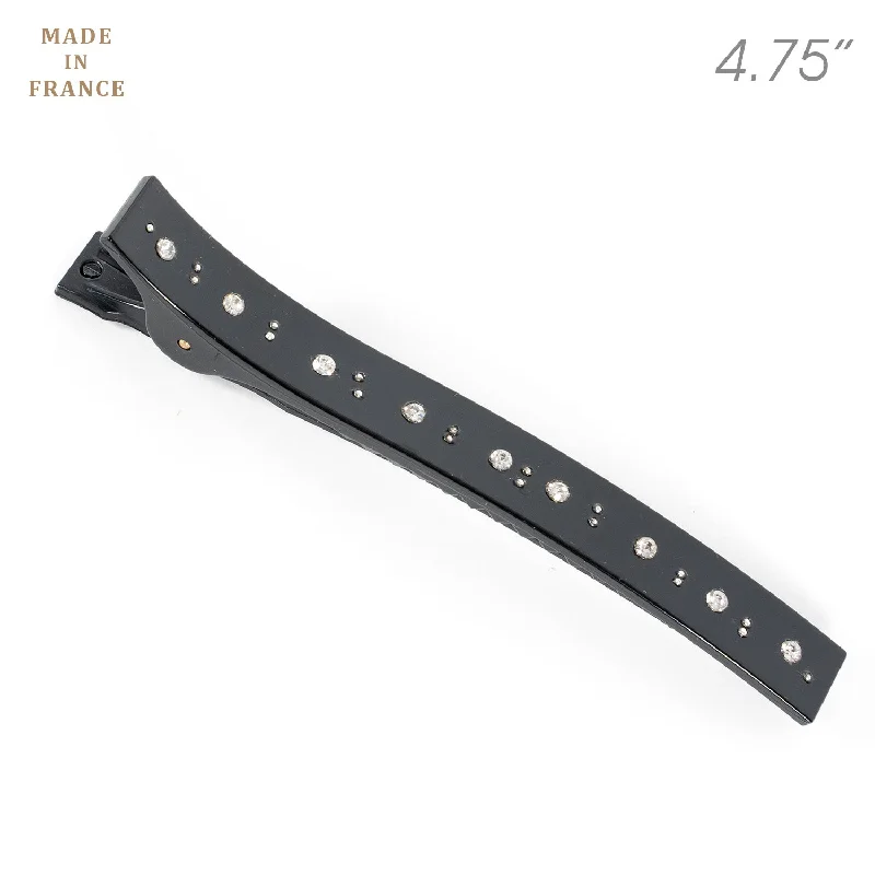 comfortable velvet hairbands for relaxed styles-French Black Plastic Salon Beak Clip with Line Crystals and Stones - 1 piece