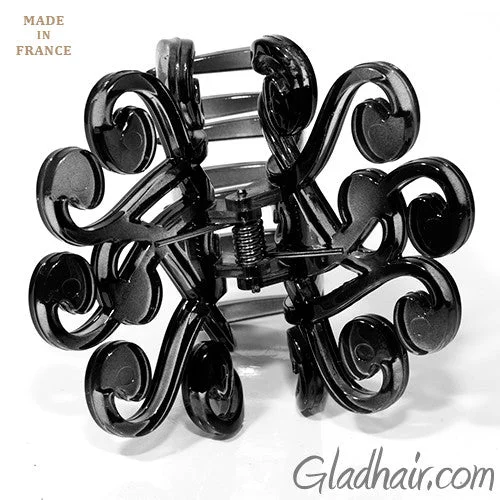 fun hairpins for young girls-French Fancy Flat Black Plastic Hair Claw