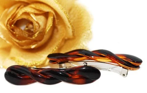 modern flower clips for summer outfits-French Mini Twist Barrette Tortoise Shell - Pair