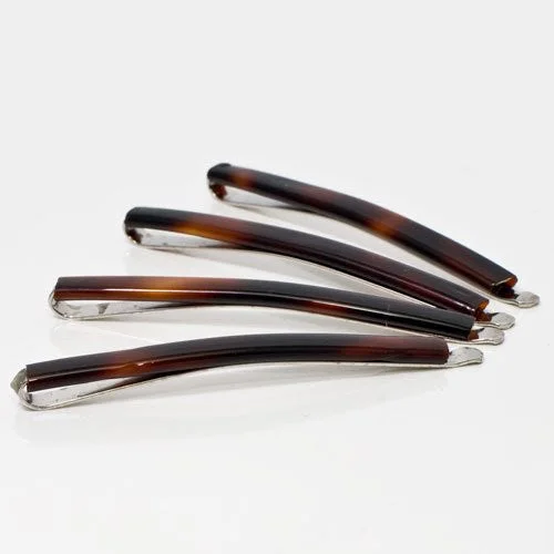 delicate satin hairbands for weddings-French Tortoise Shell Bobby Pins with Metal Clasps - Pack of 4