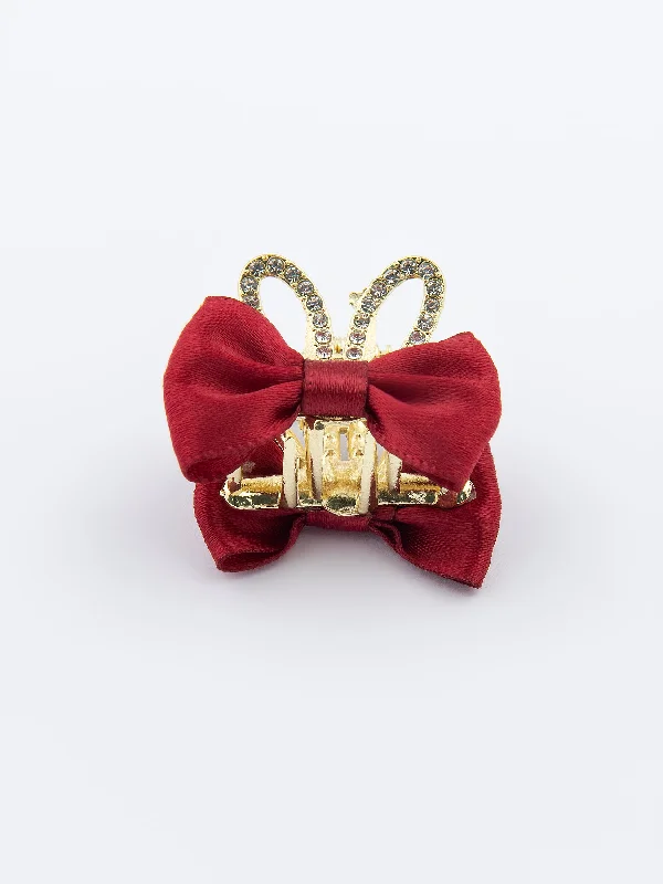 chic satin headbands for casual style-Embellished Bow Claw Clip