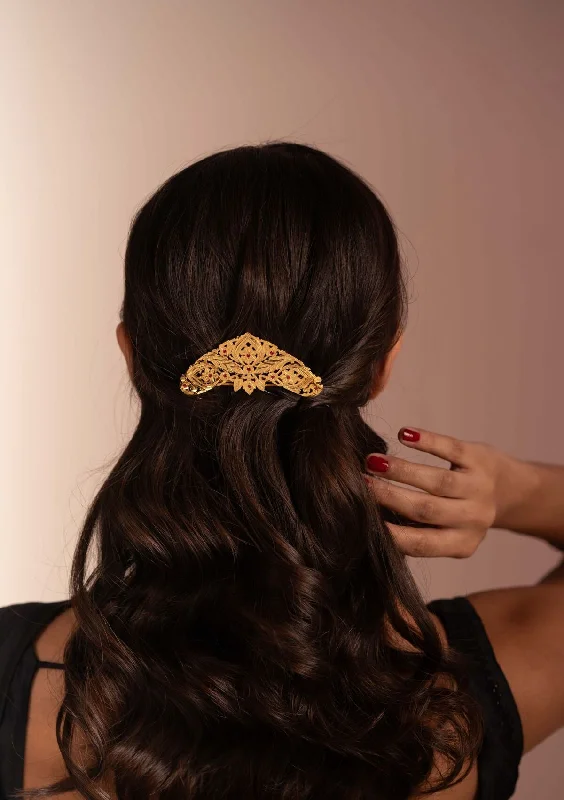 chic velvet hairbands for fashionable looks-Jogi Gold Tone Silver Hair Clip