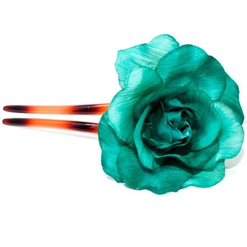 colorful satin hairbands for casual chic outfits-Large Fabric Flower on a Tort Chignon Pin