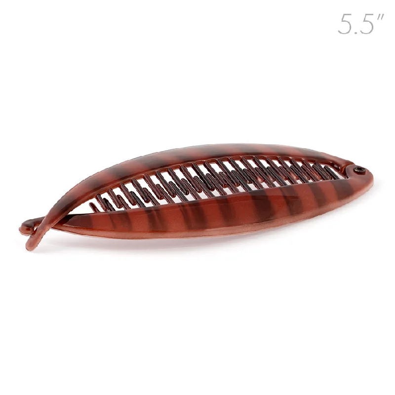 cute velvet hairbands for kids-Large Plastic Banana Clip with Brown Stripes Painted Design