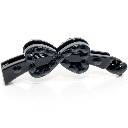 chic wedding hairpins for elegant look-Medium Black Bow Shaped Banana Clip with Studded Design