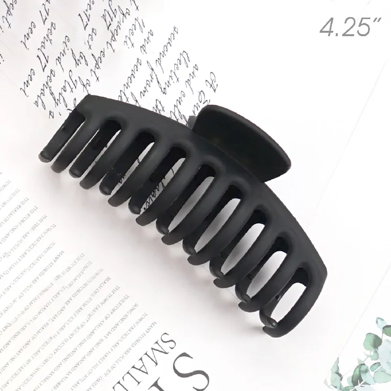 elegant crystal hair clips for weddings-Medium Black Matte Sausage Shape Plastic Hair Claw