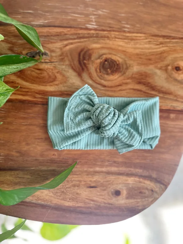 luxurious flower hair clips for brides-Mini Tieband - Ribbed Sage