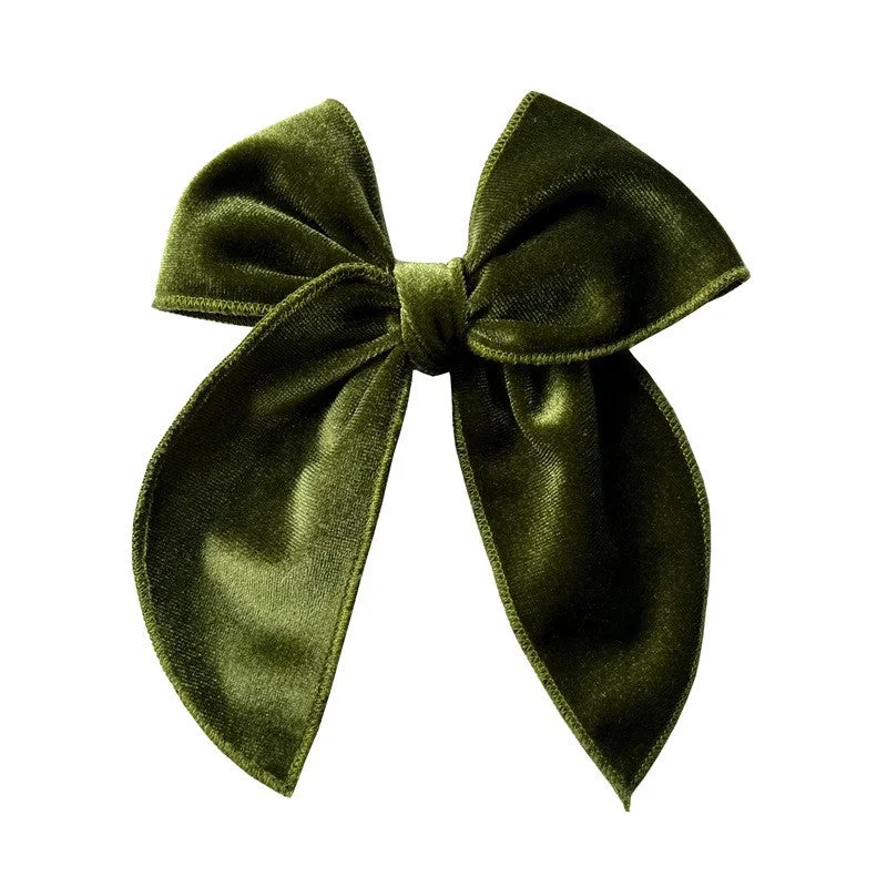 decorative crystal hairpins for evening wear-OLIVE GREEN SAILOR BOW