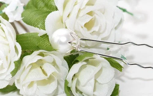 vintage flower hairpins for bridal looks-Hairpins with Large White Pearls - Pair