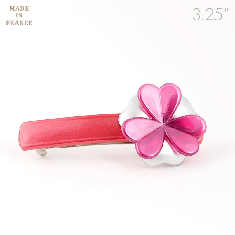 chic bobby pins for professional hairstyles-Pink Barrette with Flower Decoration