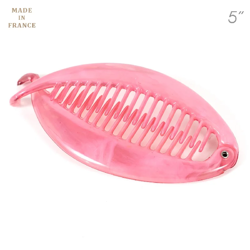 comfortable hairbands for thick hair-Pink Color Plastic Banana Clip