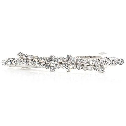 trendy bobby pins for short haircuts-Rhodium Silver Colored Barrette with Crystals