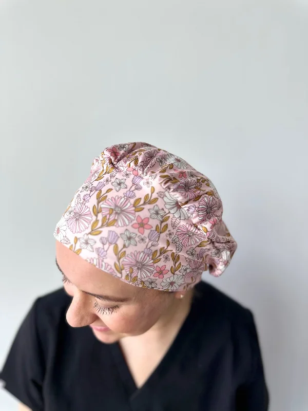 luxury hair clips for short hair-Scrub Hat - Pink & Purple Floral