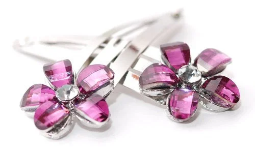 unique rhinestone hairpins for special occasions-Silver Sleepies with Pink Coloured Daisy Top - Pair