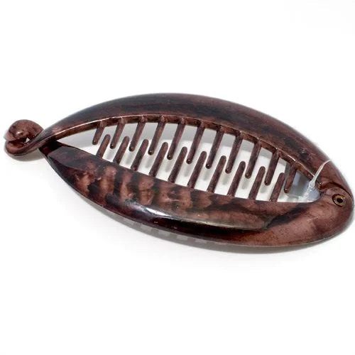 beautiful hair combs for special occasions-Small Pearlised Natural Brown Finish Plastic Banana Fish Clip