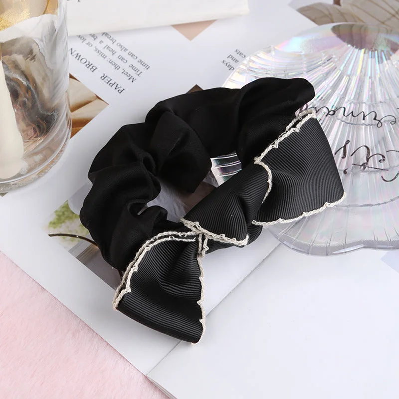 romantic flower hairbands for weddings-solid-black-bow-srunchies-jlts0445