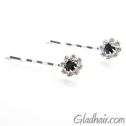 stylish hairpins for short hairstyles-Swarovski Bobby Pins with Black Crystal Stones - Pair