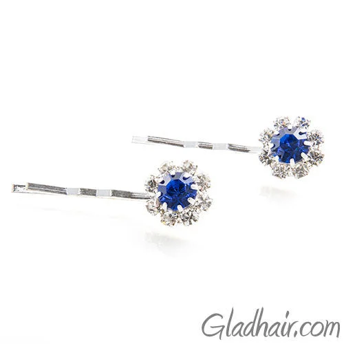 chic hairpins for everyday styling-Swarovski Bobby Pins with Blue Crystal Stones - Pair