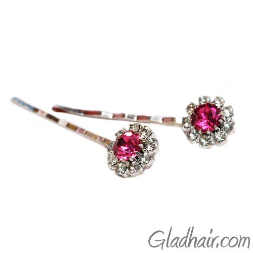 minimalist flower hairpins for casual wear-Swarovski Bobby Pins with Pink Crystal Stones - Pair