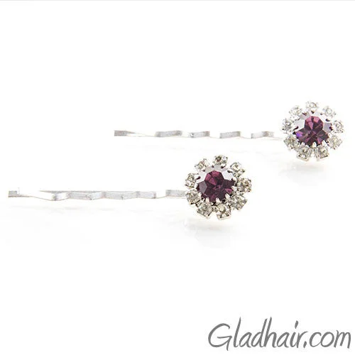 satin ribbon hairbands for comfortable wear-Swarovski Bobby Pins with Purple Crystal Stones - Pair