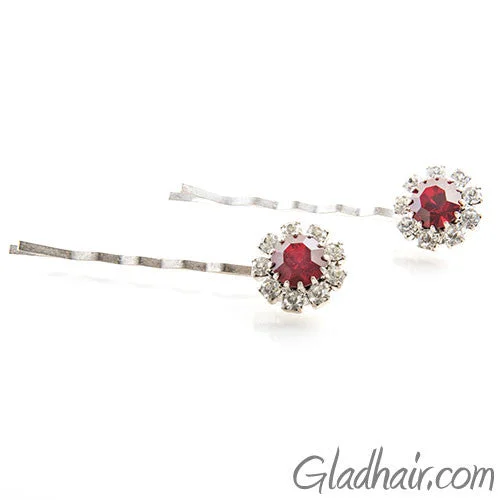 luxurious metal hairbands for chic styling-Swarovski Bobby Pins with Red Crystal Stones - Pair