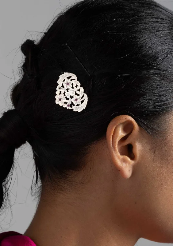 satin hair accessories for special occasions-Veda Silver Hairpin