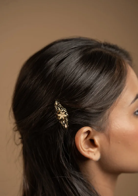 classic wedding hair accessories for brides-Vidya Gold Tone Silver Hairpin