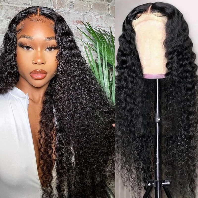 curly wigs for an elegant appearance-Undetectable Transparent 13X6 Lace Front Wigs Deep Wave /Loose Wave Curly Wigs Black Wigs