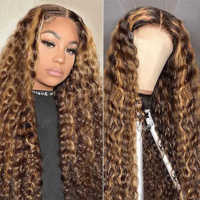 high-quality wigs for sleek and stylish looks-Megalook Highlight 4/27 Honey Blonde Deep Wave Wig 13x4/13X6 Lace Front Wig 180% 210% Density