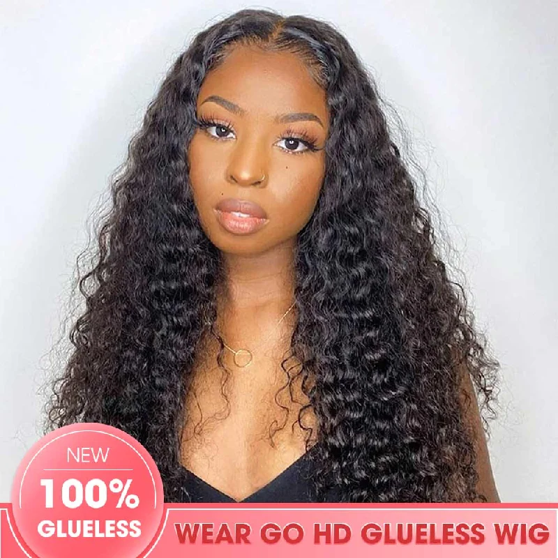 wigs for perfect, natural curls-Pre Cut Lace Deep Wave 5x5 Lace Closure Wigs New Dome Cap Beginner Friendly Wig Wear & Go Glueless HD Lace Wig