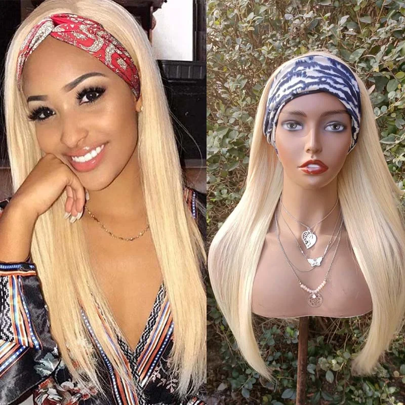 luxurious lace front wigs for a flawless look-DEZZIE Blonde #613 Straight Headband Wig *No Lace No Glue* Beginner Friendly & Convenient