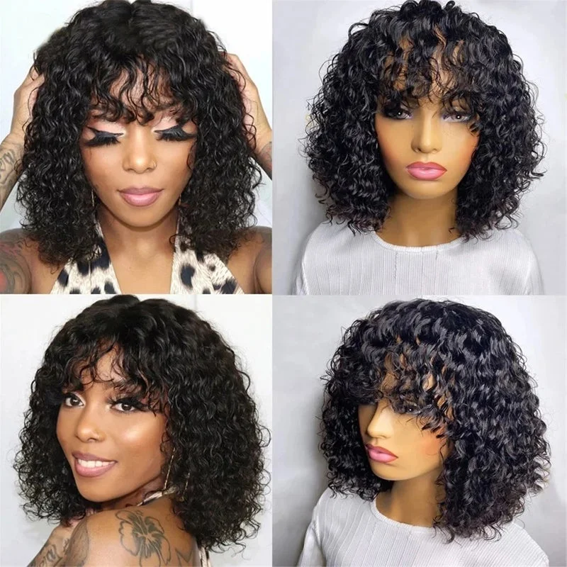 wigs for creating a soft and sophisticated style-JOAN - Water Wave Wig with Bangs ✨NO LACE ✨Machine Made Wig