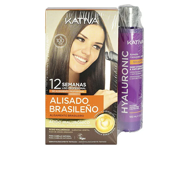 tips for reducing frizz in fine hair -Kativa Professional Hyaluronic Brazilian Straightening Case 7 Pcs