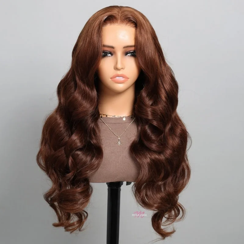 stylish wigs for versatile daily looks-Color #4 Chocolate Brown Loose Body Wave 6x5 HD Lace 3D DOME Cap Wear Go C Part Glueless Mini Knots Pre-plucked  Hair Pre-cut Lace Wig