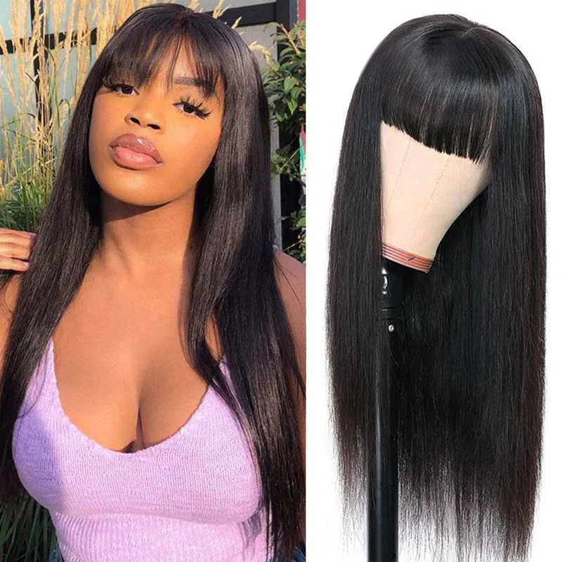 wigs for curly, voluminous looks-DEJA- Straight Wig with Bangs ✨NO LACE ✨Machine Made Wig