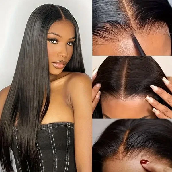 natural hair wigs for women with alopecia-Upgrade Pre Cut 6X5 Lace Glueless Straight HD Lace Wear Go Closure Wig With Pre-plucked Edges