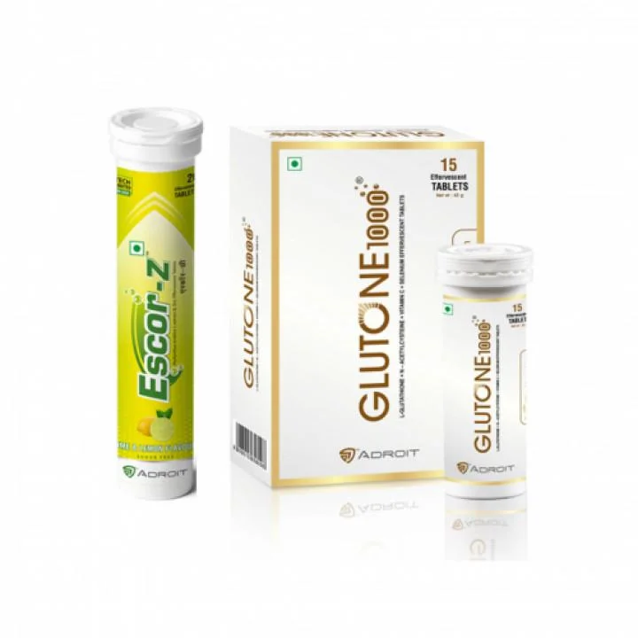 Glutone 1000 L-Glutathione Vitamin c 15 TAB with Escor Z ,Lime & Lemon Flavour 20TAB