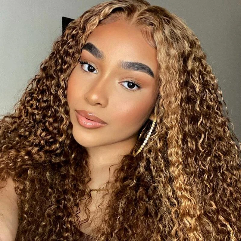 wigs for professional and polished styles-Transparent Hd Lace 4x4 5x5 Lace Closure Wigs Highlight 4/27 Honey Blonde Deep Wave Wig