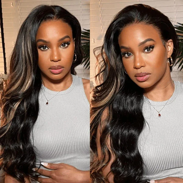 wigs for black women with curly hair-Megalook 6x5 Glueless Lace Highlight P27 Colored Body Wave Wear Go Wigs