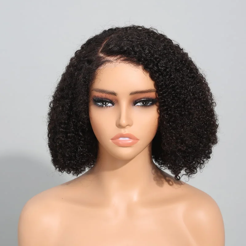 wigs for sleek, polished straight hair-Megalook 6x5 HD Pre-cut Lace Closure Jerry Curly Bob Wigs Side Part Natural Color Wig